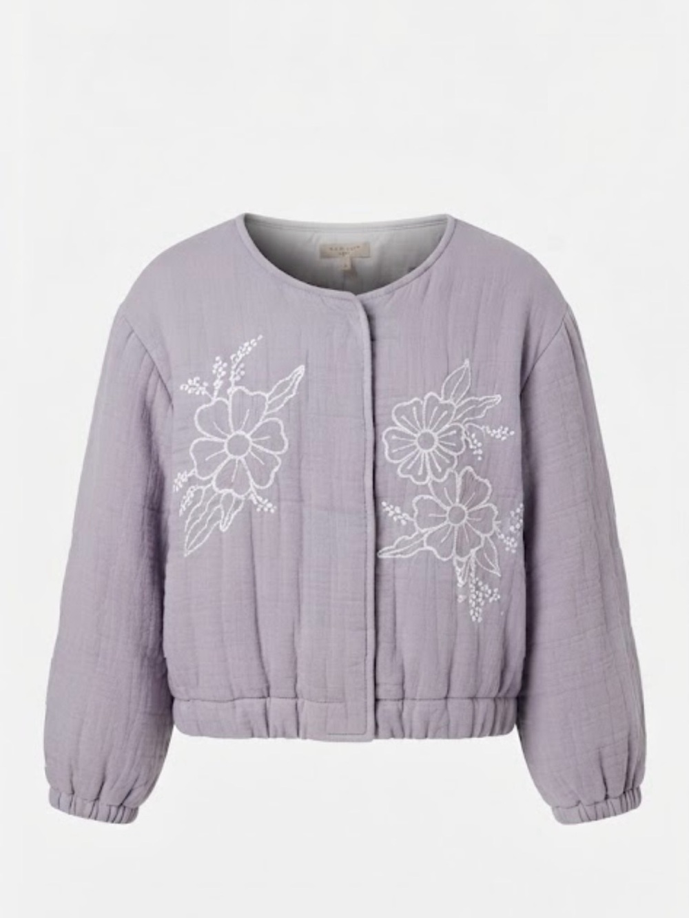 Tahari Girl Floral Embroidered Grey Quilted Jacket Size 12